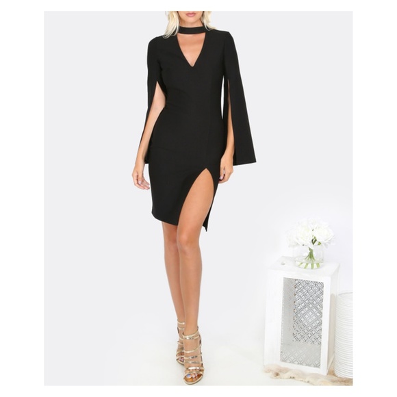 LAST ONE Black Choker Cut Out Sleeve Bodycon Dress - Picture 3 of 5